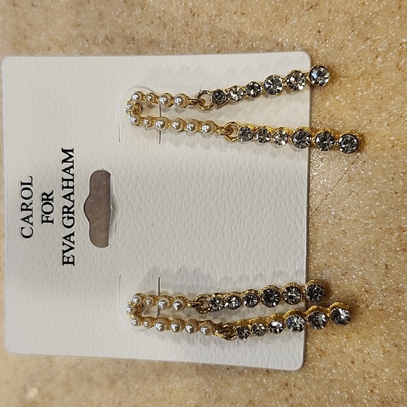 Carol For Eva Graham Dangle Earrings New W/Faux pearls & Cubic Zirconia Goldtone - Picture 3 of 8